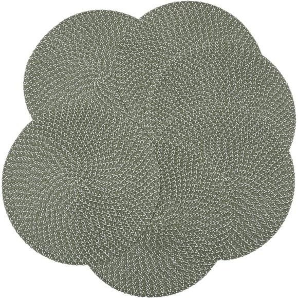 Round Braided Placemats Set of 6 Two Tone Woven Floral Table Mats Washable - Picture 4 of 7